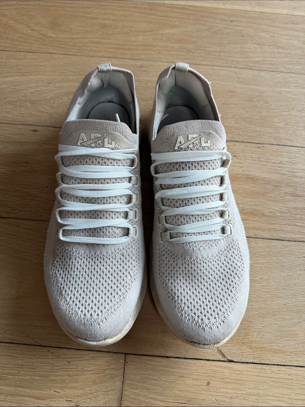 APL Knit Lace-Up Sneakers in Light Beige and White